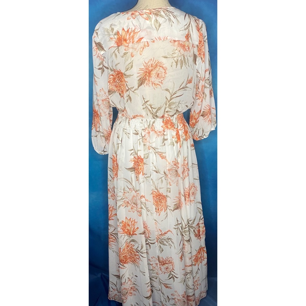 Floral White and Orange Women's Dress - Picture 3 of 3